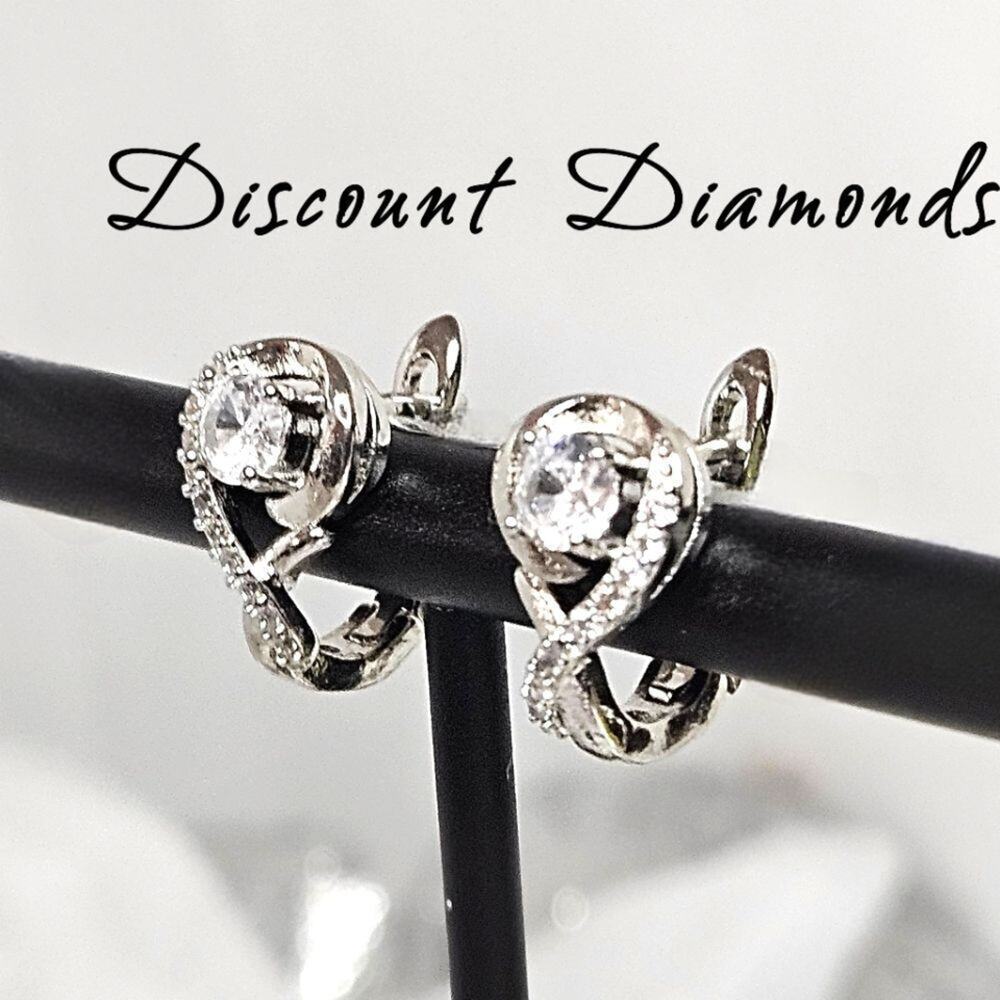 Clear White Baguette Diamond Stud Earrings on 925 Silver